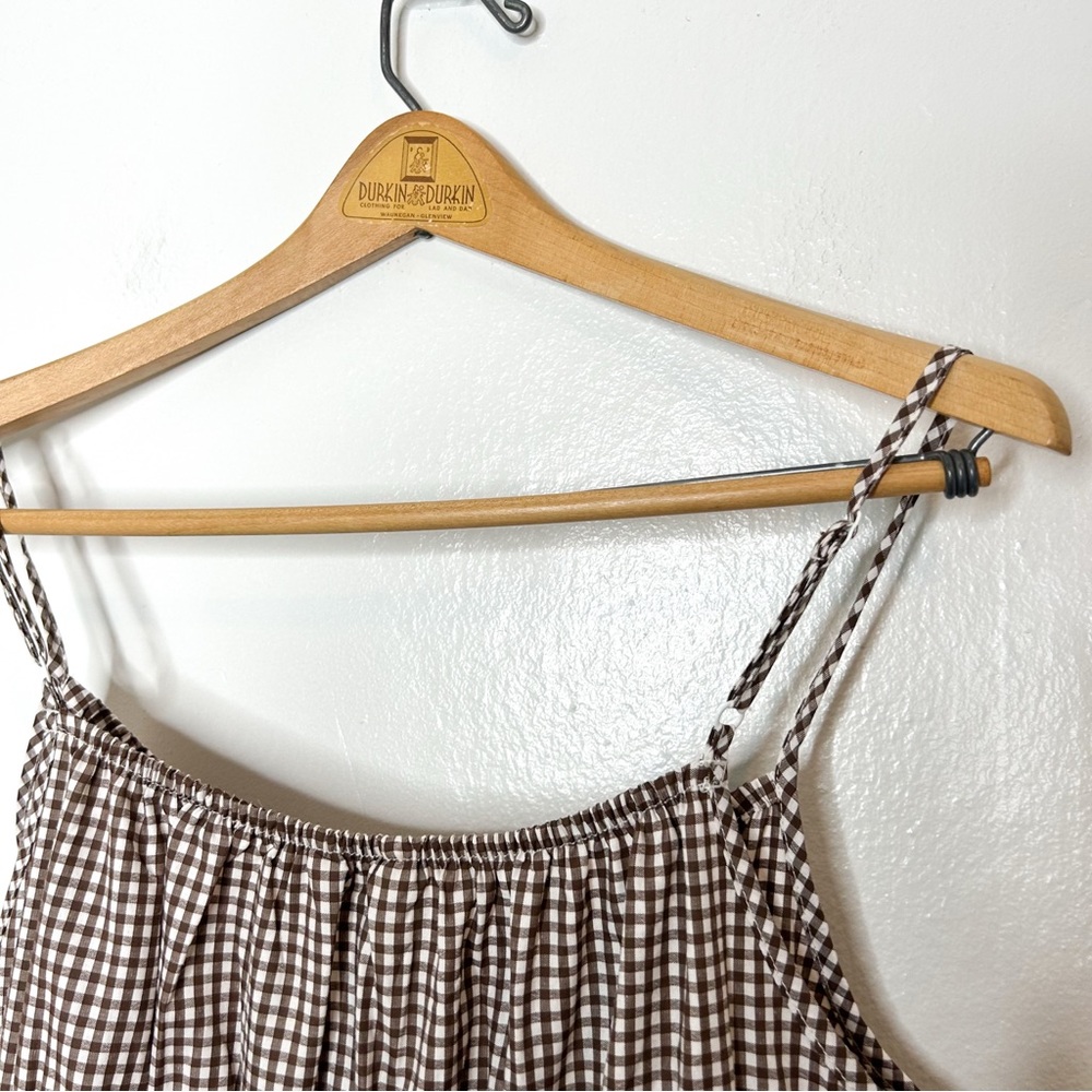 Sim & Sam Brown Gingham Plaid Sleeveless Tiered Midi Dress Large Cottagecore L - Picture 8 of 9